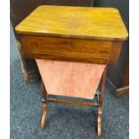 19th century work table on trestle bases joined by square stretchers [75x46x38cm]