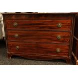 Georgian inlay chest of drawers, rounded rectangular top above three long graduating drawers [88.