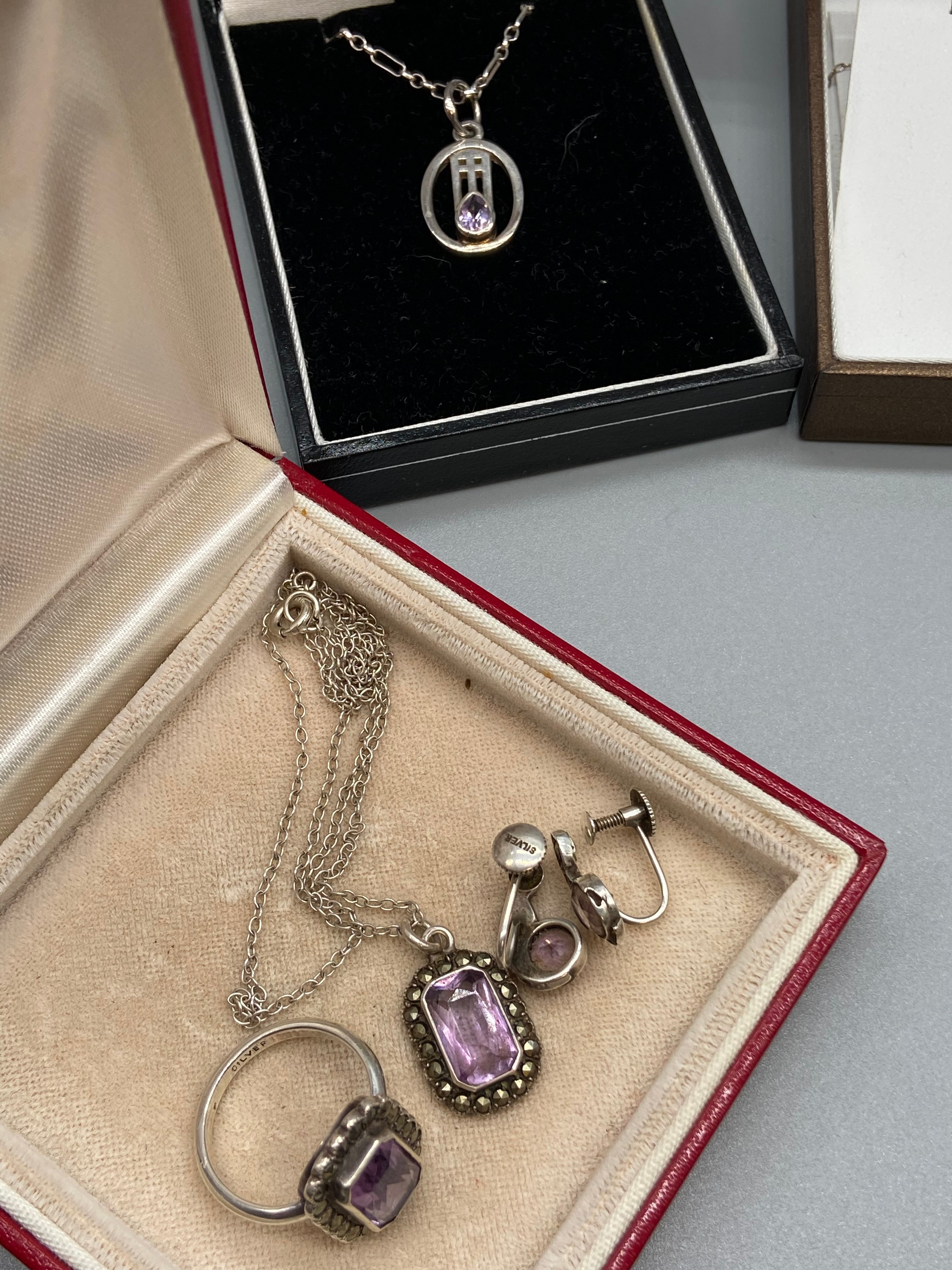 A Selection of Silver and stone jewellery to include Purple and silver ring, pendant and matching - Image 2 of 4