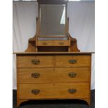 Pine dressing table, adjustable mirror above two short drawers, leading to a rectangular surface