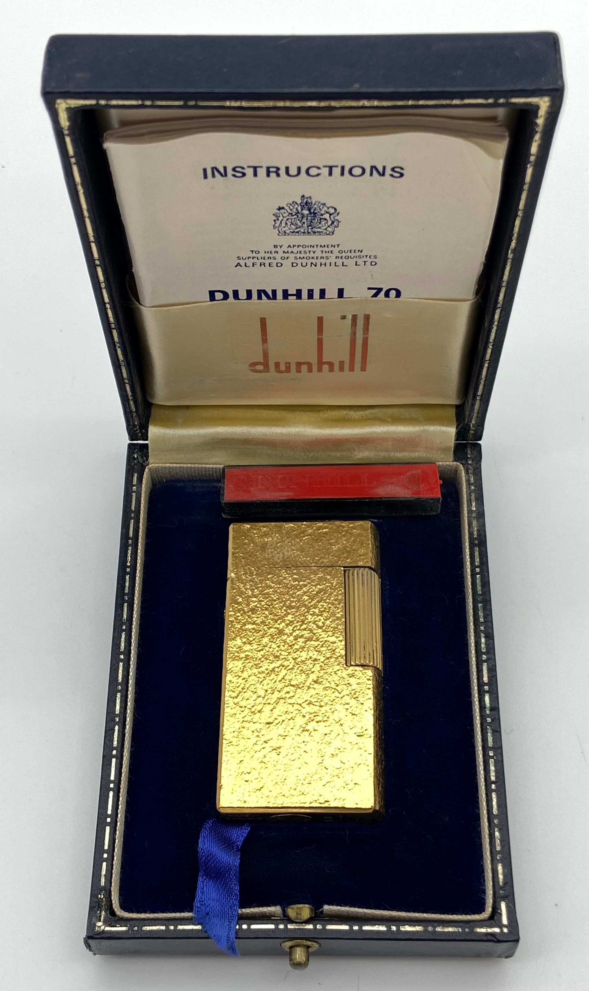 A Vintage Dunhill 70 gold plated lighter, box and instructions