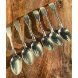 A Set of 6 Victorian Edinburgh silver tea spoons produced by John Wilkie. [Total weight 155grams]
