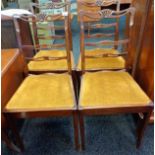 Four 19th century dining chairs, pierced splat back supports above a sprung upholstered seat, raised