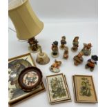 Goebel Hummel porcelain; figurines, table lamp & prints