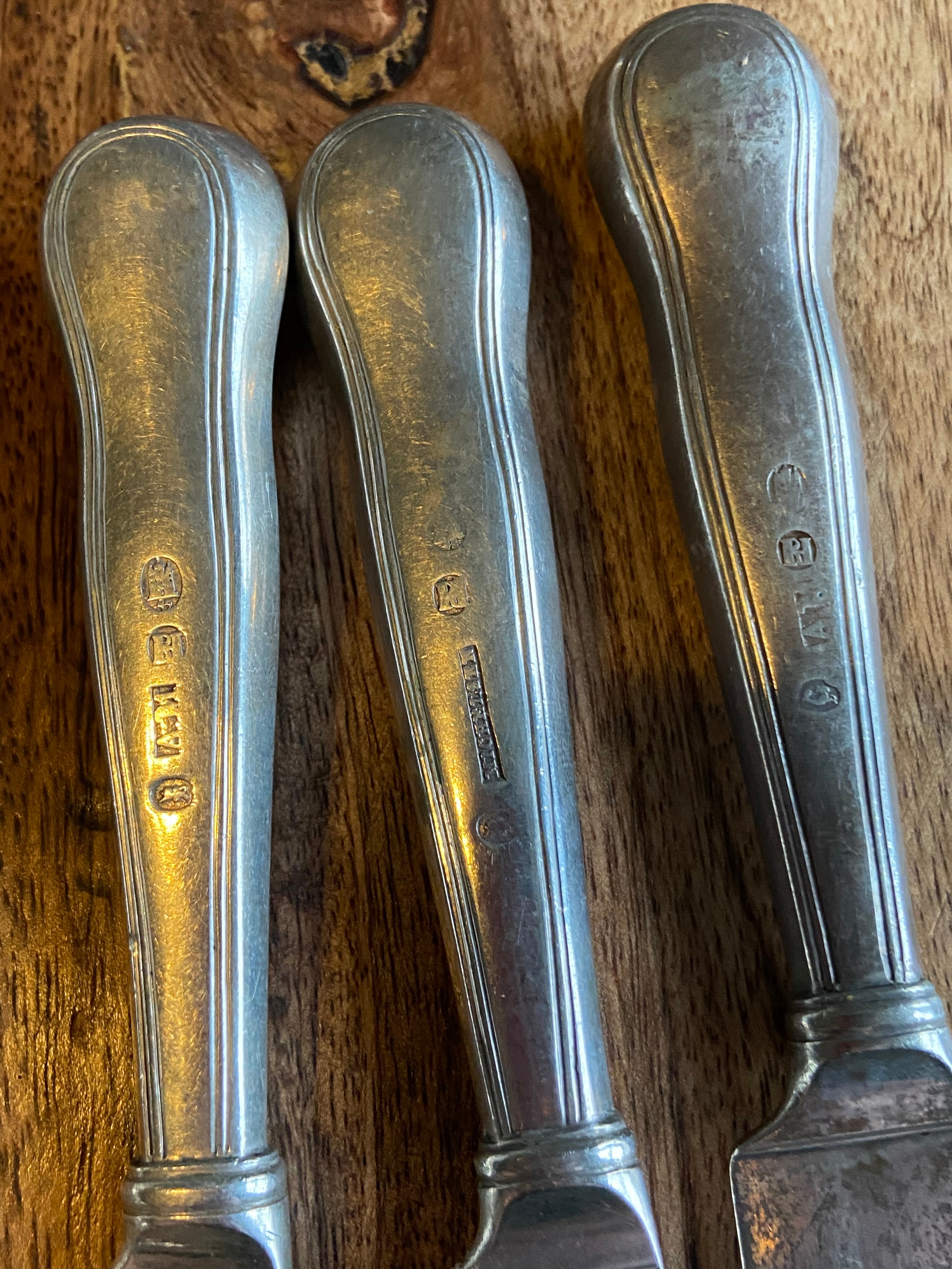 A Selection of Danish silver marked knives, and spoons. Markers mark of long ornate tea spoon- - Image 4 of 5