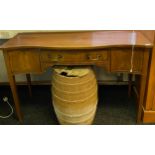 19th century serpentine sideboard, central single drawer, flanked by two doors, raised on square