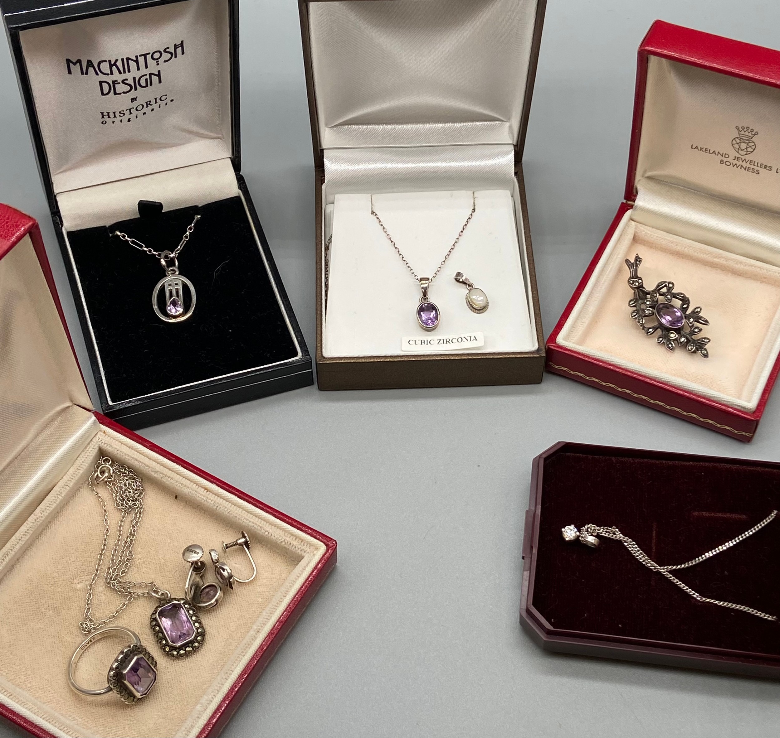 A Selection of Silver and stone jewellery to include Purple and silver ring, pendant and matching