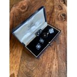 A Pair of Edwardian 9ct white gold, black onyx and diamond cuff links together with a pair of