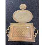 Two Indian copper and brass serving trays and plate