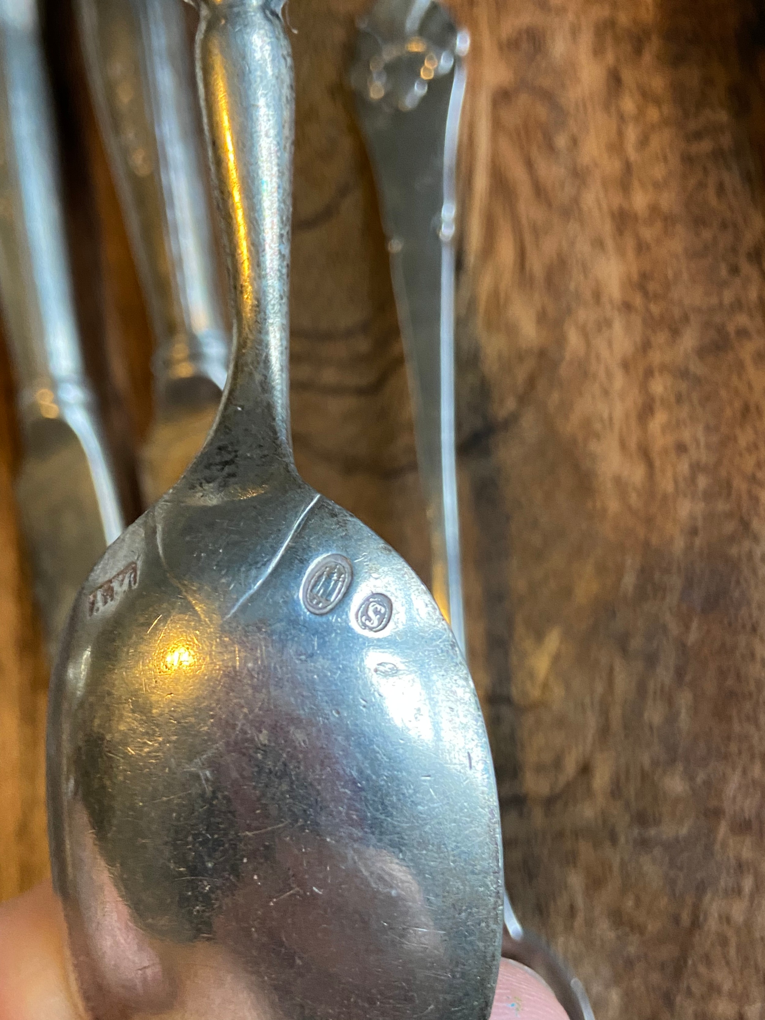 A Selection of Danish silver marked knives, and spoons. Markers mark of long ornate tea spoon- - Image 5 of 5