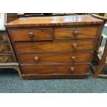 19th century chest, the rounded rectangular top above two short drawers and three longer drawers,