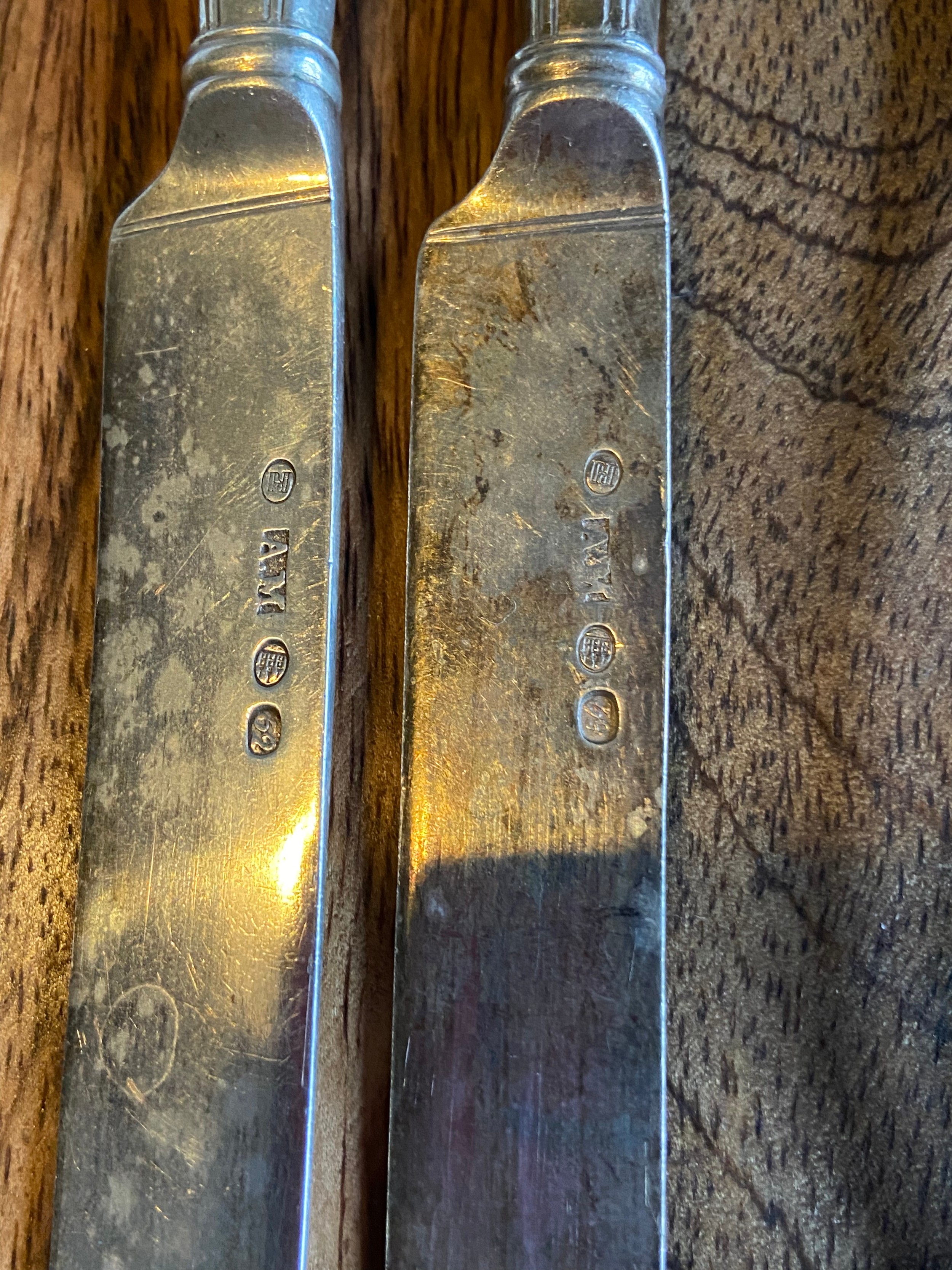 A Selection of Danish silver marked knives, and spoons. Markers mark of long ornate tea spoon- - Image 2 of 5