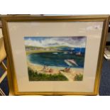 Watercolour, depicting beach scene [67x75cm]