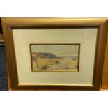Watercolour, depicting work life on coastal beach, [unsigned] [Frame-34x32cm]
