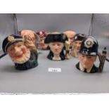 Collection of Royal Doulton toby jugs; Long John Silver, Winston Churchill, Christopher Columbus,