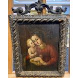 15/16th century oil on board, depicting lady holding child, carved and moulded frame [Frame-48x53cm]