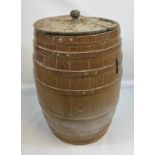 A Large 19th century salt glaze stoneware flour barrel. Comes with a removable wooden lid. [64cm