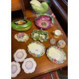 A Selection of antique floral porcelain includes Radford Fentons pink floral basket, Crown
