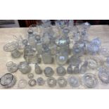 Collection of crystal, antique decanters to include Irish three ring decanter, goblet and others