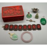 A Selection of Chinese jewellery and collectable items to include cinnabar box, white metal and
