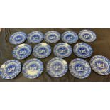 A Collection of 19th century blue and white cabinet plates, in a roman design possibly by Minton's