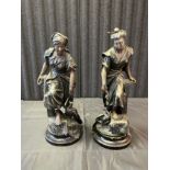 A Large pair of 19th century spelter bronzed lady figurines, one of a Geisha and the other of a