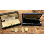 A Pair of 9ct yellow gold cufflinks together with two cufflink boxes with Initials. [13.51grams]