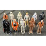 A Lot of 1977 Star Wars figures- Ben Kenobi, Darth Vader x2, Stormtrooper x 4, Chewbacca, Farm boy