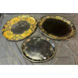 A Lot of three large 19th century paper mache ornate hand painted serving trays.