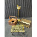 A Lot of four antique Brass and copper items to include brass ash tray stand, brass trivet stand,