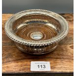 A Birmingham silver and wood trim bottle cooler dish [14.5cm in diameter] [200grams]