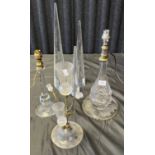 A lot of antique and vintage crystal and Perspex items to include three Perspex column items, Two