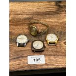 A Lot of four vintage watches to include Oyster Rolex watch- non working- with 9ct gold back