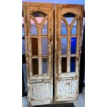 A Large pair of antique French window doors, fitted with stain glass panels. [214X55CM]