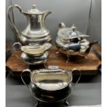 A Sheffield silver coffee pot, tea pot, sugar and cream dish. [1890grams]