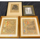 A Lot of four artworks to include J.R. Mages etching of a spaniel- signed by the artist. Coloured