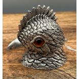 A Silver Plated ink well in the form of a cockerel with glass eyes. [5cm in height]