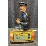 A Rare Will's Bulwark Cut Plug Tobacco shop advertising fisherman figure and tin display. [36cm in