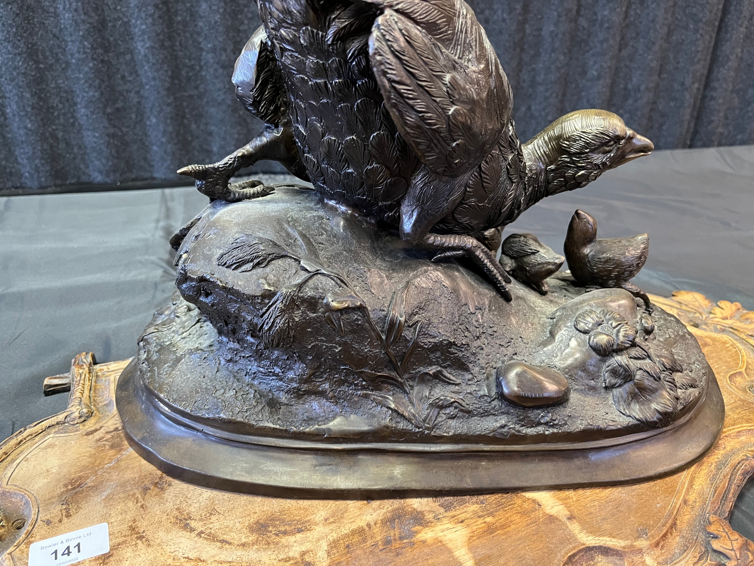 Alphonse- Alexandre Arson A Large Bronze sculpture of a Pheasant and her young resting on a - Image 4 of 5