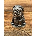 A Silver pug dog thimble. [2.8cm in height]