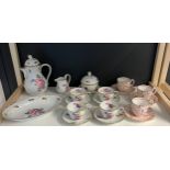 Dresden floral design coffee set [13 piece] together with Royal Worcester cup and saucer trio [6