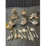 A Quantity of silver plated and E.P Wares to include various loose cutlery, wine cooler, wine bottle