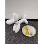 A Contemporary porcelain balloon dog sculpture together with a decorative centre piece plate.