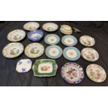 A Collection of antique porcelain plates to include a set of four Semi Porcelain Worcester cabinet