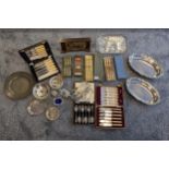 Collection of EP, canteens of cutlery, Metamec clock and crystal set