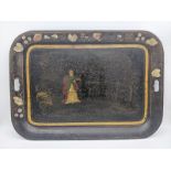 Antique 19th century Tole ware hand painted metal tray [75cm]