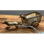 Antique London silver novelty dog pulling cart and monkey snuff pot. Produced by Martin Sugar