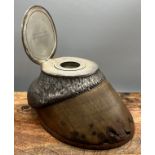 A Victorian London silver and horse hoof ink pot stand. Engraved to the inside of the lid ? A Hunter