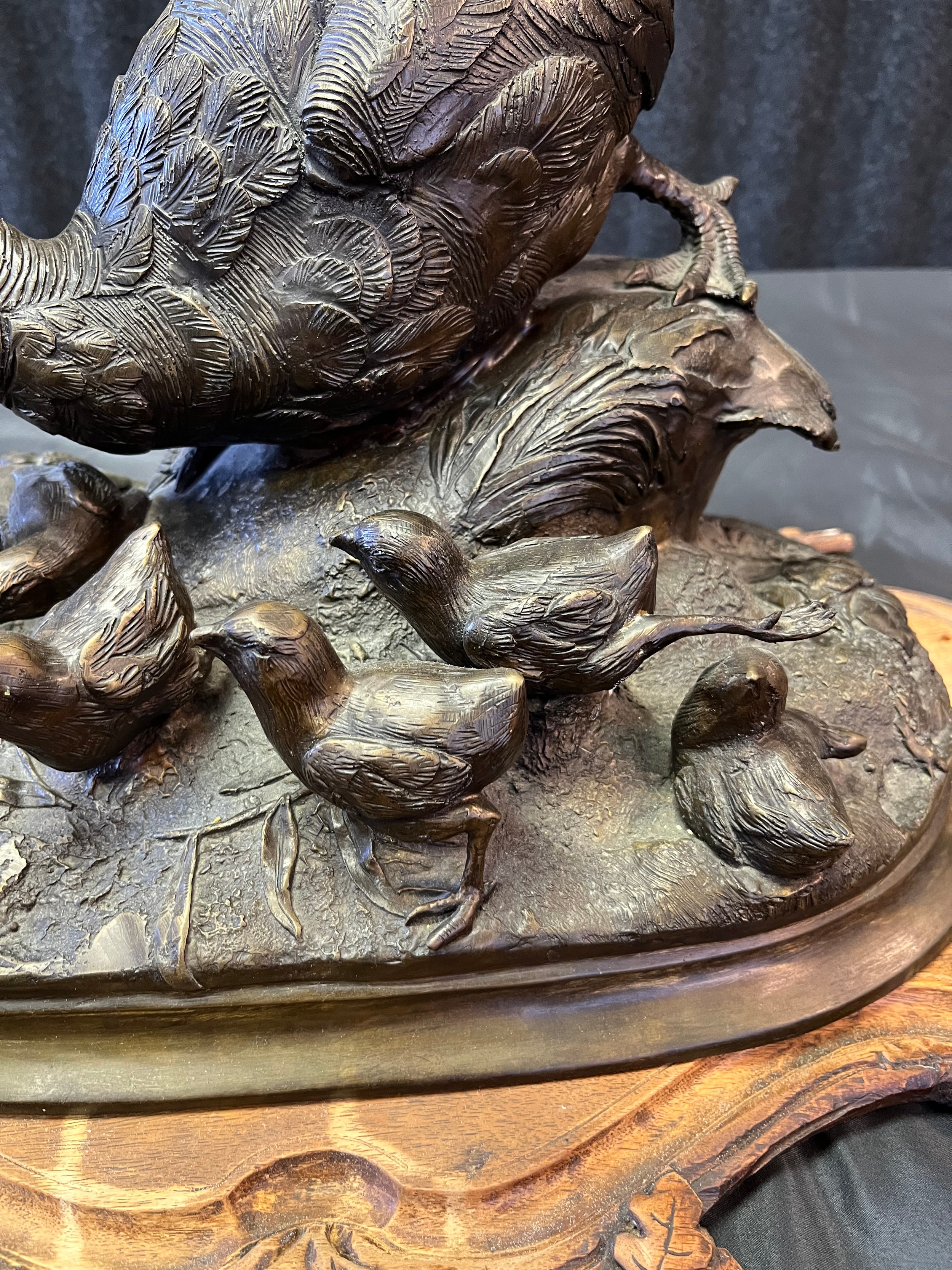 Alphonse- Alexandre Arson A Large Bronze sculpture of a Pheasant and her young resting on a - Image 3 of 5