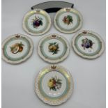 A Lot of 6 antique hand painted cabinet plates, plates detail a family insignia/ crest and fruit